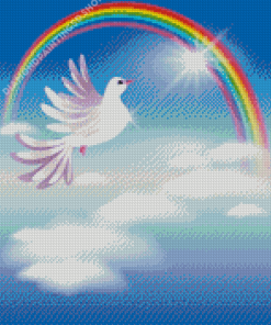 Rainbow And White Dove Bird Diamond Painting