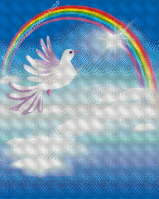 Rainbow And White Dove Bird Diamond Painting