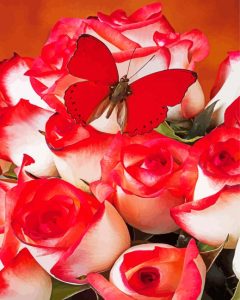 Red Butterfly On Roses Diamond Painting