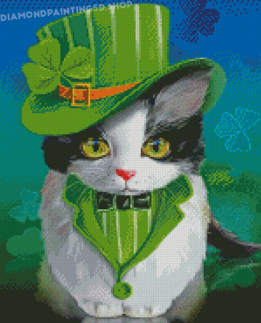 St Patrick Kitten In Hat Diamond Painting