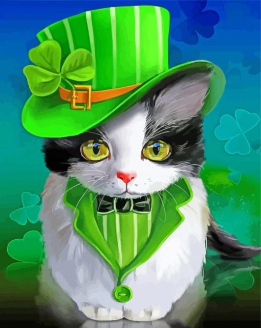 St Patrick Kitten In Hat Diamond Painting