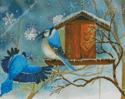 Two Blue Jay In Winter Diamond Painting