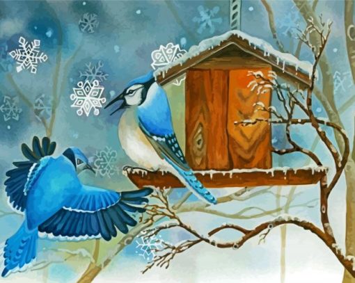 Two Blue Jay In Winter Diamond Painting