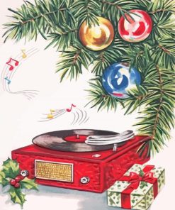 Vintage Christmas Record Player Diamond Painting