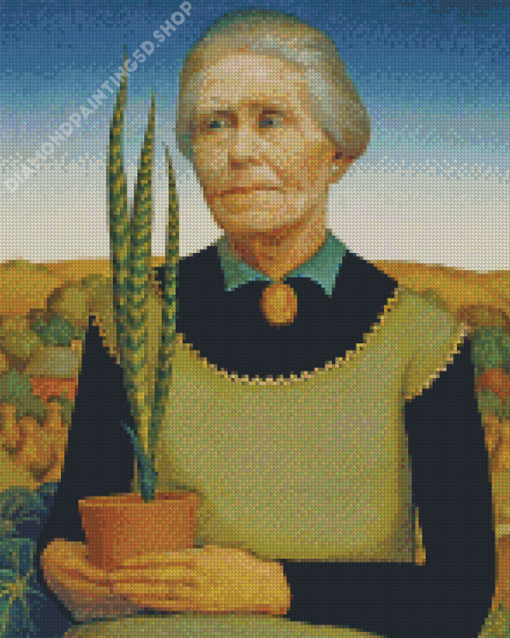 Woman With Plants Grant Wood Diamond Painting