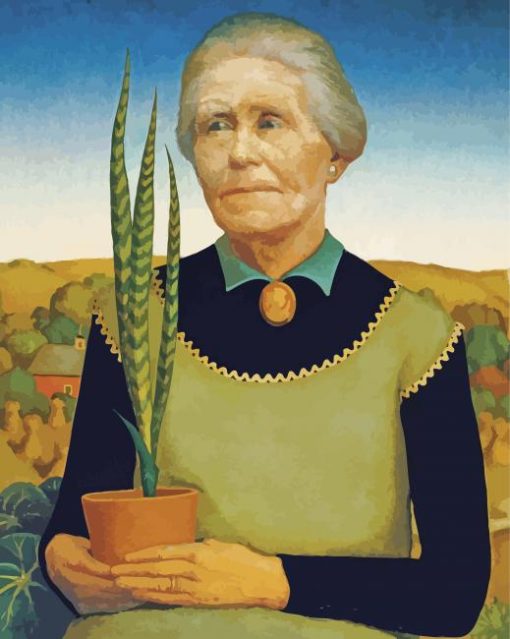 Woman With Plants Grant Wood Diamond Painting