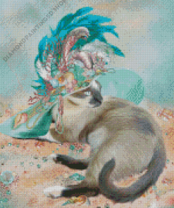 Aesthetic Cat With Hat Diamond Painting