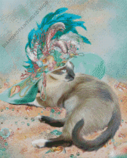 Aesthetic Cat With Hat Diamond Painting