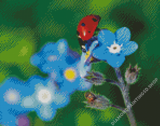 Ladybug On Forget me Nots Flower Diamond Painting