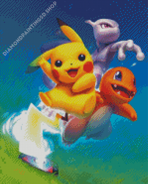 Mewtwo Pikachu Charmander Diamond Painting