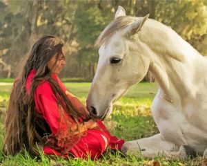 Woman With Native Horse Diamond Painting