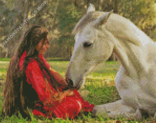 Woman With Native Horse Diamond Painting