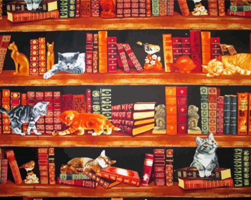 Cats And Books Diamond Painting