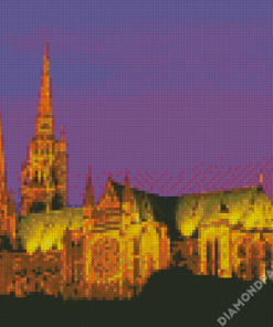Chartres Cathedral Building At Night Diamond Painting