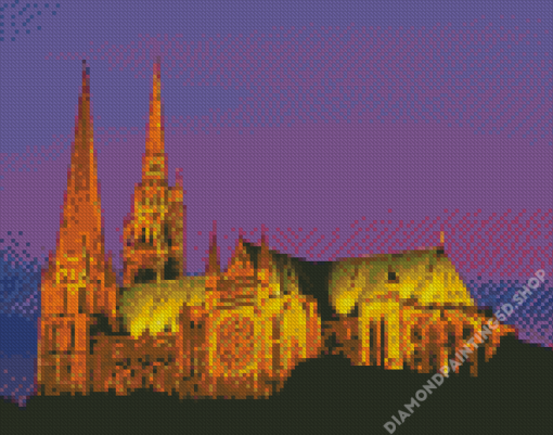 Chartres Cathedral Building At Night Diamond Painting