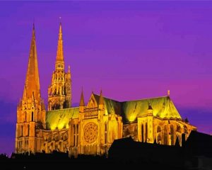 Chartres Cathedral Building At Night Diamond Painting