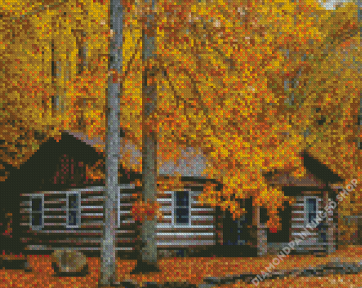 Fall Cabin Landscape Diamond Painting