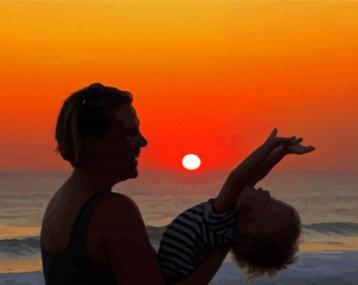 Mother And Son On Beach Diamond Painting