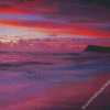 Pink Sunset With Mountain An Waves Diamond Painting