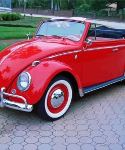 Red VW Super Beetle Convertible Car Diamond Painting