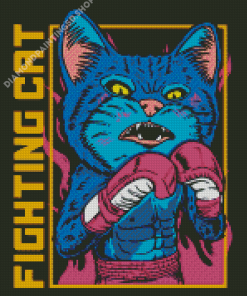 Retro Cat Fighting Illustration Diamond Painting