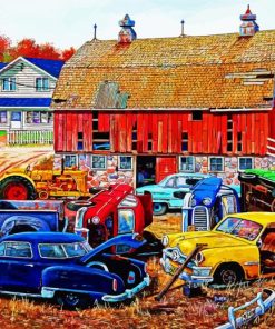Rusty Old Cars In Yard Diamond Painting