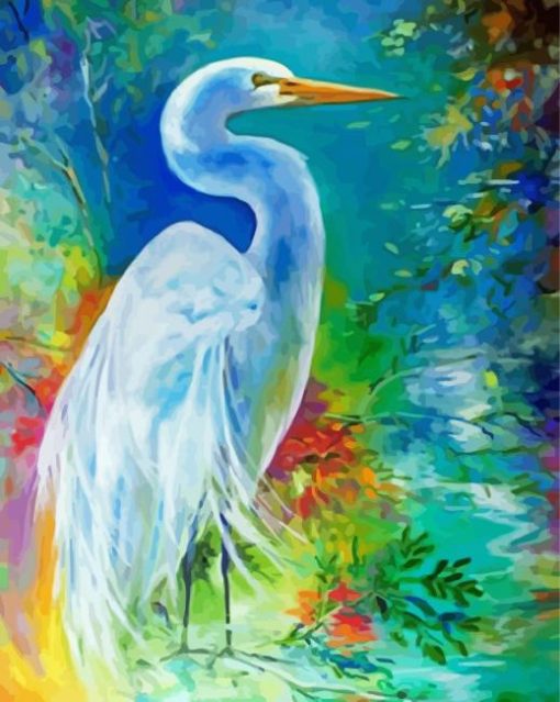 White Egret Illustration Diamond Painting