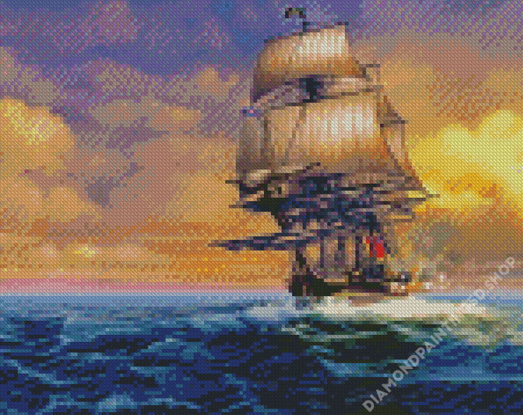 Whydah Gally Ship In The Ocean - 5D Diamond Painting -   %