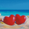 Aesthetic Beach With Hearts In Sand Diamond Painting
