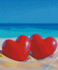 Aesthetic Beach With Hearts In Sand Diamond Painting