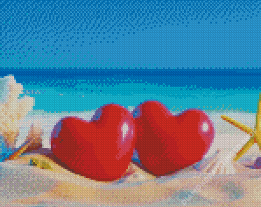 Aesthetic Beach With Hearts In Sand Diamond Painting