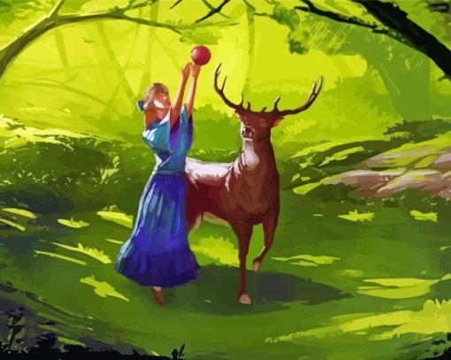 Aesthetic Girl And Deer Diamond Painting