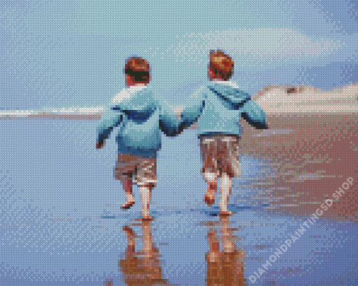 Boy Children On Beach Diamond Painting
