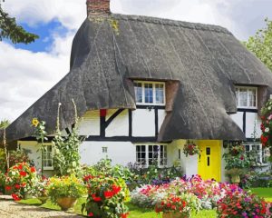 Flowering Scenery English Cottage Diamond Painting