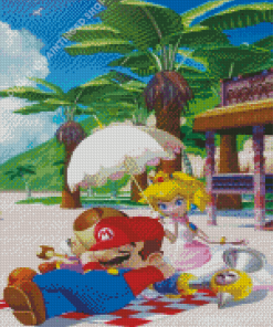 Paper Mario Characters On Beach Diamond Painting