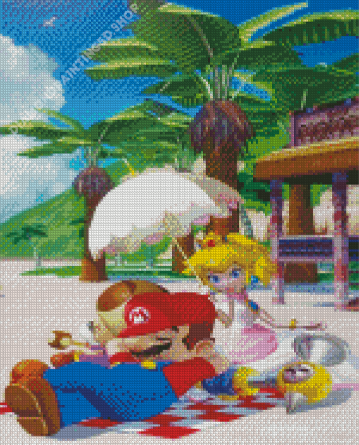 Paper Mario Characters On Beach Diamond Painting