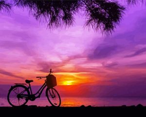 Silhouette Bicycle On Beach Diamond Painting