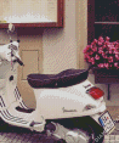 White Moped Motorcycle Diamond Painting