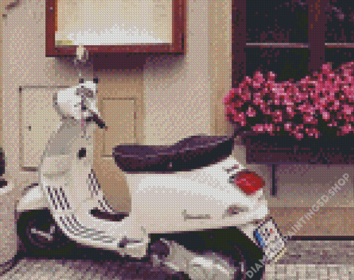 White Moped Motorcycle Diamond Painting