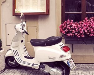 White Moped Motorcycle Diamond Painting