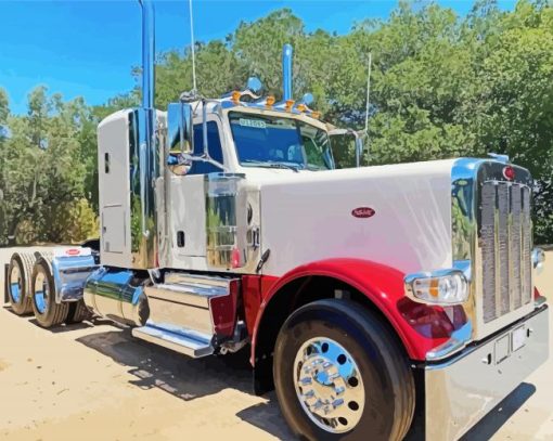 White Peterbilt Semi Truck Diamond Painting