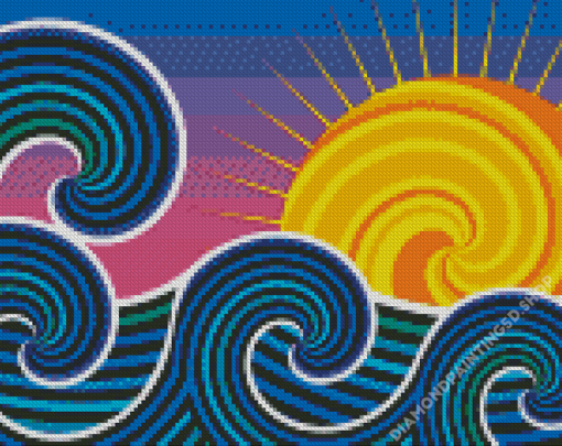 Abstract Sun And Blue Waves Diamond Painting