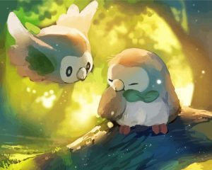 Aesthetic Rowlet Illustration Diamond Painting