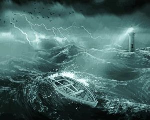 Boat In A Stormy Sea Diamond Painting