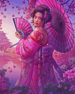 Chinese Girl With Hand Fan Diamond Painting