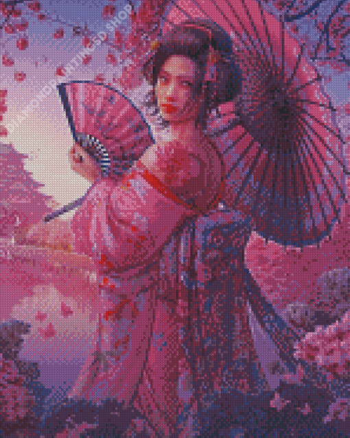 Chinese Girl With Hand Fan Diamond Painting