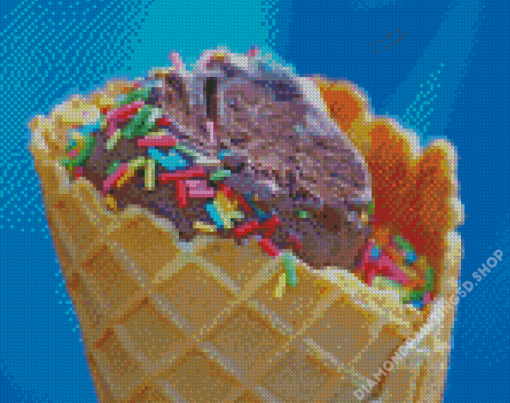 Chocolate Ice Cream Cone With Sprinkles Diamond Painting