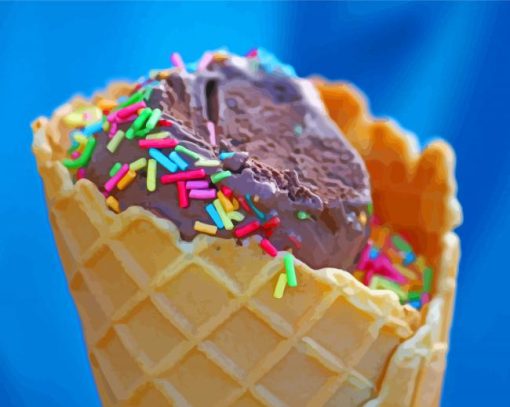 Chocolate Ice Cream Cone With Sprinkles Diamond Painting