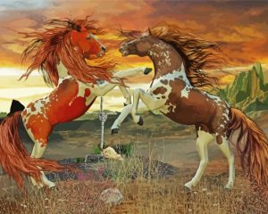 Fighting Horses Diamond Painting