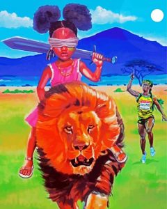 Black Girl With Lion Diamond Painting